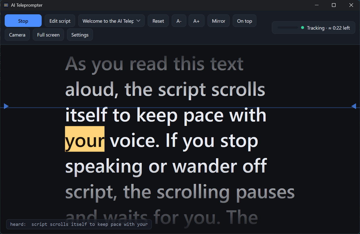 TalkPrompter following a script while reading